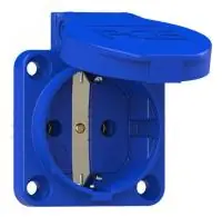 Розетка встраиваемая типа Schuko 16А/250V/2P+E/IP54 50x50 подключение сзади, синяя, никелированные к - foto